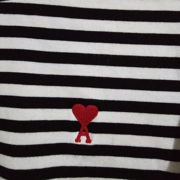 AMI Paris De Coeur Mariniere Long Sleeve Shirt Black/White Stripe size S - Picture 6 of 11